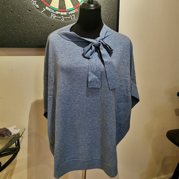 Talbots Tie Neck Poncho FRENCH IRIS HEATHER - Picture 4 of 9